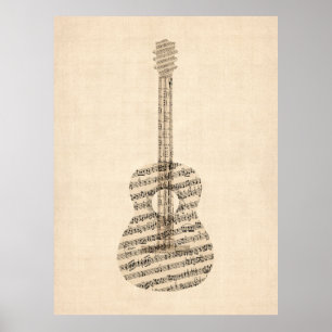 Acoustic Guitar Old Sheet Music Poster