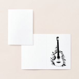 Acoustic guitar on a background of flowers.  sleev foil card