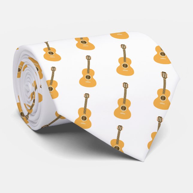 Acoustic Guitar Pattern Brown Musical Instrument Tie (Rolled)