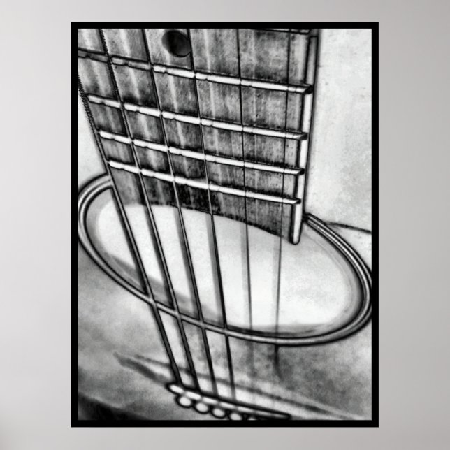 Acoustic Guitar Perspective Strings Black Border Poster (Front)