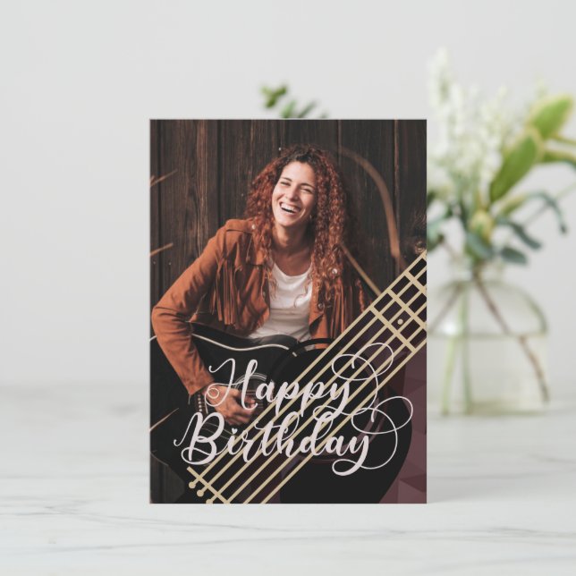 Acoustic Guitar Photo Birthday Card (Standing Front)
