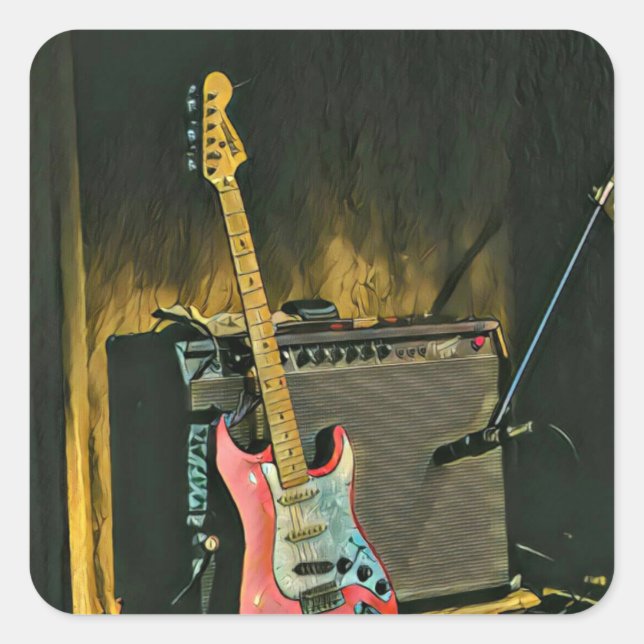 Acoustic guitar player gift square sticker (Front)