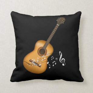 Acoustic Guitar Player Musical Notes Art Musician Cushion
