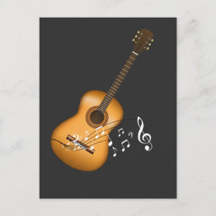 Acoustic Guitar Player Musical Notes Art Musician Postcard