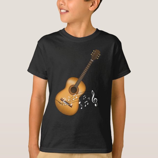Acoustic Guitar Player Musical Notes Art Musician T-Shirt (Front)