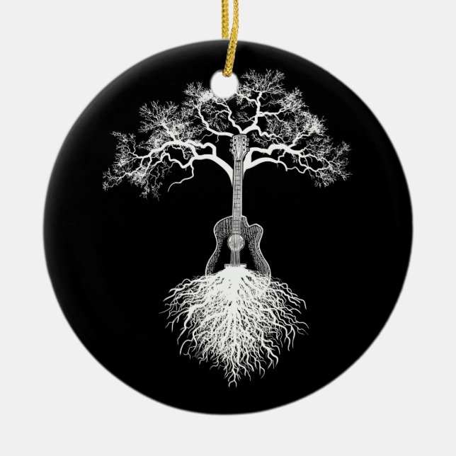 Acoustic Guitar Player Nature Tree Musician Music  Ceramic Ornament (Front)