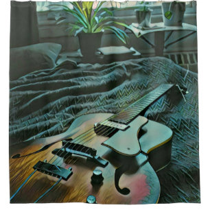Acoustic guitar player shower curtain