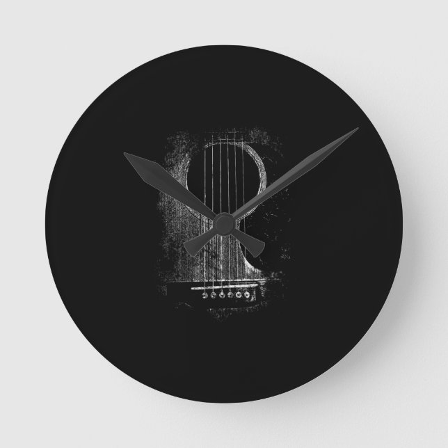 Acoustic Guitar Player Six String Rock & Roll Round Clock (Front)