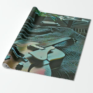 Acoustic guitar player wrapping paper