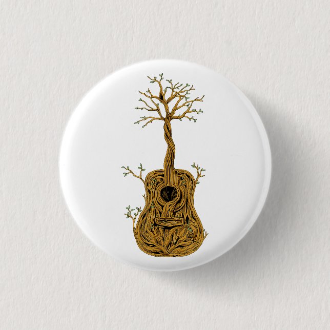 Acoustic Guitar Shirt Tree of Life Guitar Player G 3 Cm Round Badge (Front)