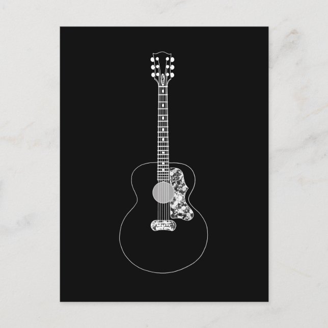 Acoustic Guitar simple black and white drawing Postcard (Front)