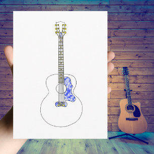 Acoustic Guitar Simple drawing Cool Music Postcard