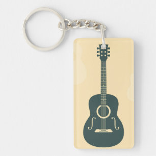 Acoustic guitar stylish retro music key ring