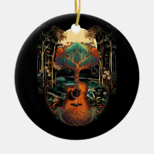 Acoustic Guitar Sunset By The Lake Root Guitarist  Ceramic Ornament