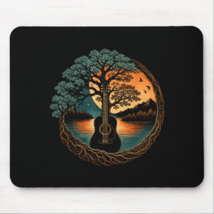 Acoustic guitar tree by the lake nature music mouse pad