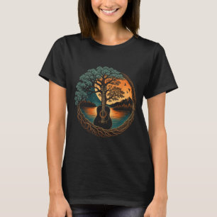 Acoustic guitar tree by the lake nature music T-Shirt