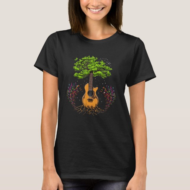Acoustic Guitar Tree of Life Guitar Player Nature  T-Shirt (Front)