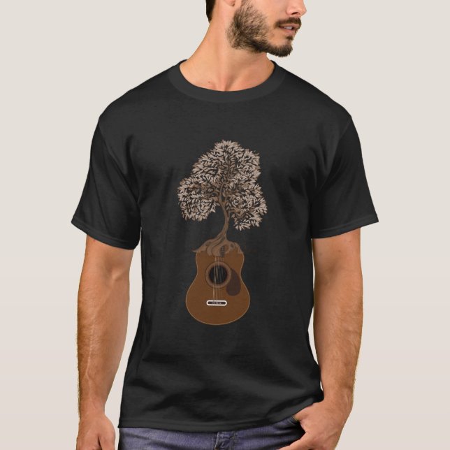 acoustic guitar tree of life guitar player nature  T-Shirt (Front)
