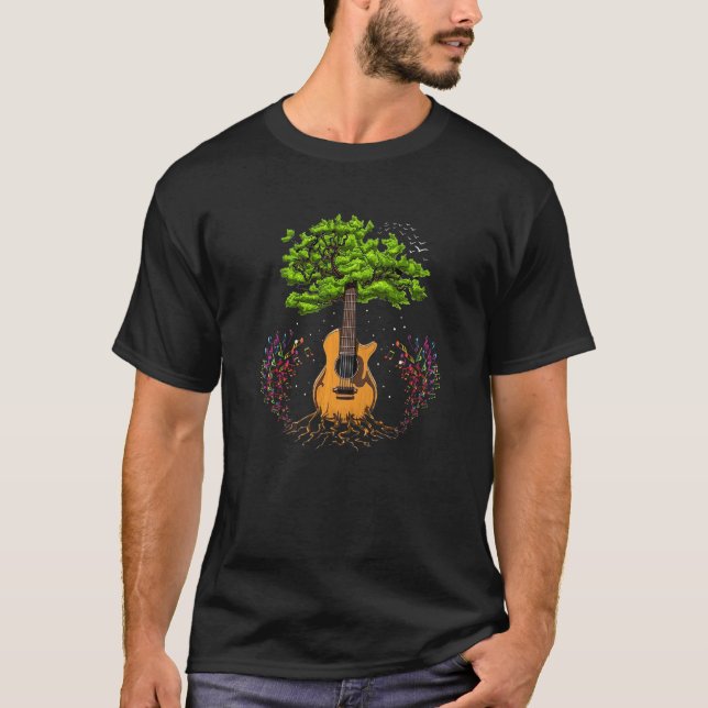 Acoustic Guitar Tree of Life Guitar Player Nature  T-Shirt (Front)