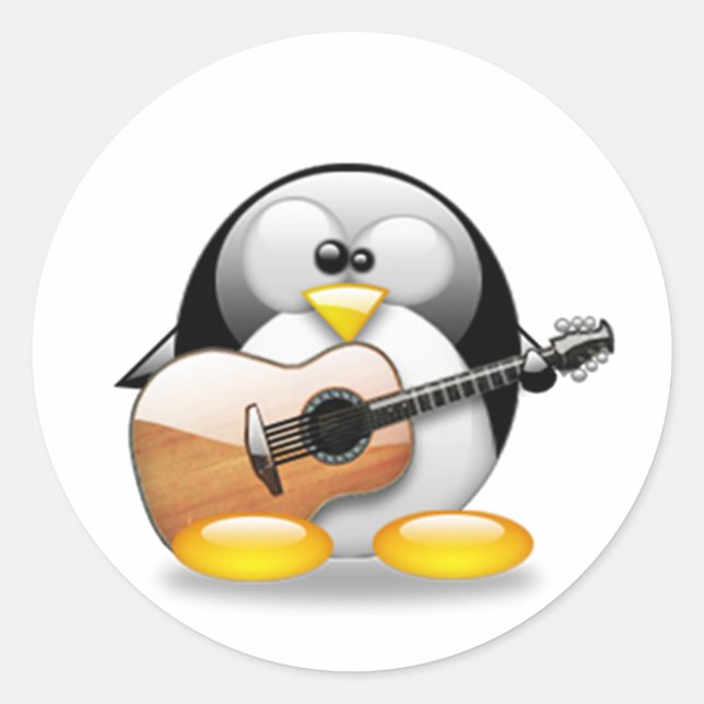 Acoustic Guitar Tux (Linux Tux) Classic Round Sticker (Front)