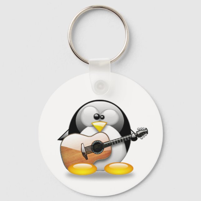 Acoustic Guitar Tux (Linux Tux) Key Ring (Front)