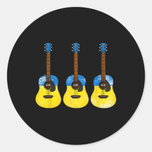 Acoustic Guitar Ukrainian Flag Ukraine Guitarist M Classic Round Sticker