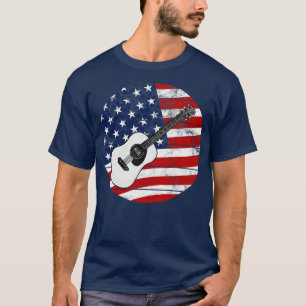 Acoustic Guitar USA Flag Guitarist Musician 4th Ju T-Shirt