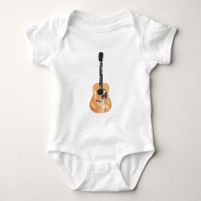 Acoustic Guitar vertical distressed Baby Bodysuit (Front)