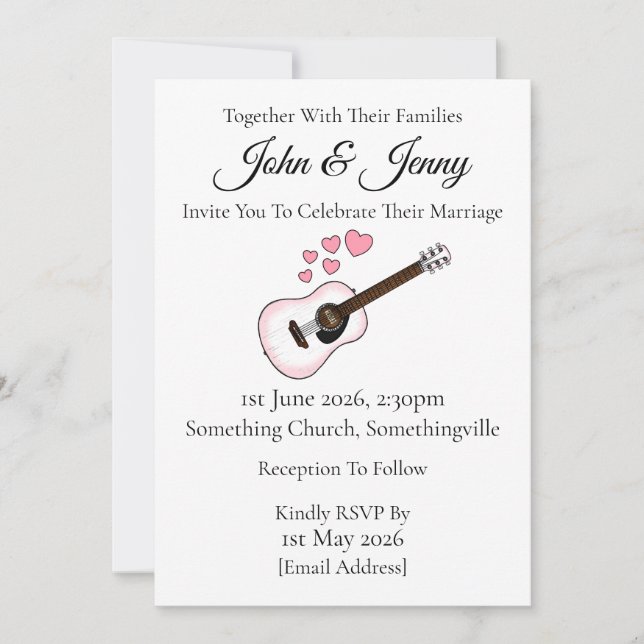 Acoustic Guitar Wedding Invitation Musicians (Front)