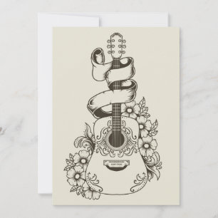 Acoustic Guitar With Flower Ornament Invitation
