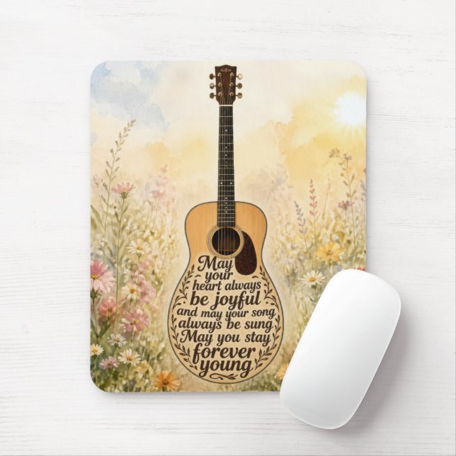 Acoustic Guitar with Forever Young Text Mouse Pad (With Mouse)