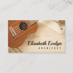 acoustic guitar with wooden background business card