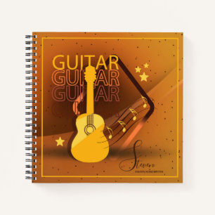 Acoustic Guitar Words and Music Amber ID570 Notebook