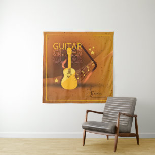 Acoustic Guitar Words and Music Amber ID570 Tapestry