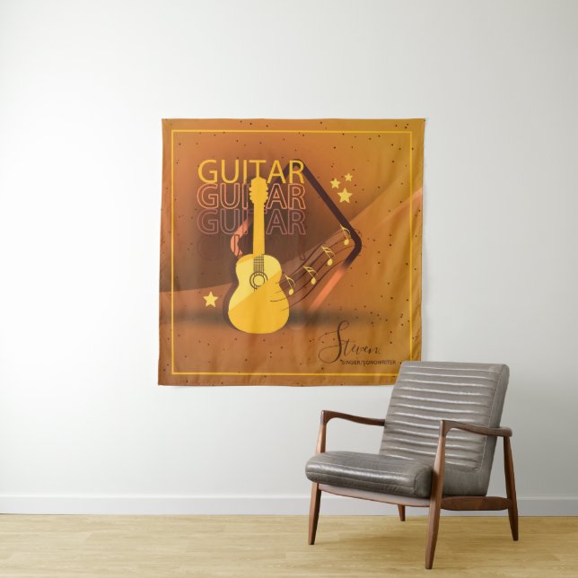 Acoustic Guitar Words and Music Amber ID570 Tapestry (In Situ)