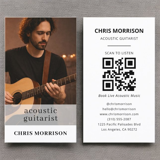 Acoustic Guitarist Musician QR Code Photo Business Card (Creator Uploaded)