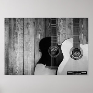 Acoustic Guitars B&W Photo Poster
