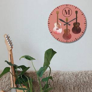 acoustic guitars personalised Rustic Large Clock