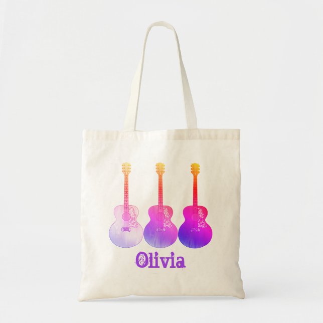 Acoustic guitars pop art personalised pink tote bag (Front)