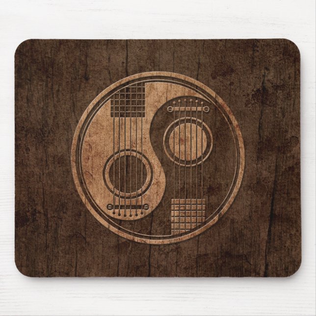 Acoustic Guitars Yin Yang with Wood Grain Effect Mouse Pad (Front)