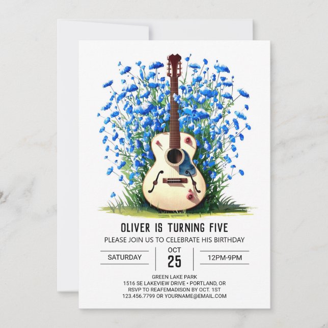 Acoustic Musician's Guitar Boy Birthday Invitation (Front)