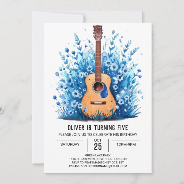 Acoustic Printable Guitar Boy Birthday Invitation (Front)