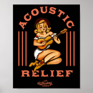 Acoustic Relief Cute Tropical Guitar Music Tattoo  Poster