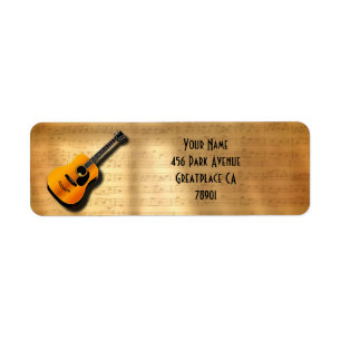 Acoustic Vintage Guitar With Musician Custom Name Return Address Label