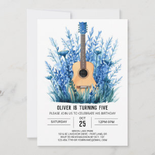Acoustic Whimsical Guitar Boy Birthday Invitation