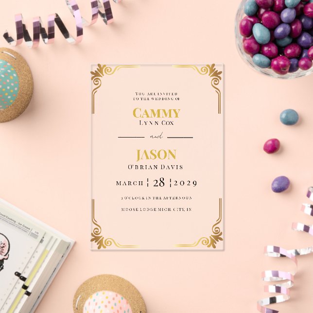 ACRILIC Invitation Wedding Gold Corner Frame  (Insitu (Celebration))