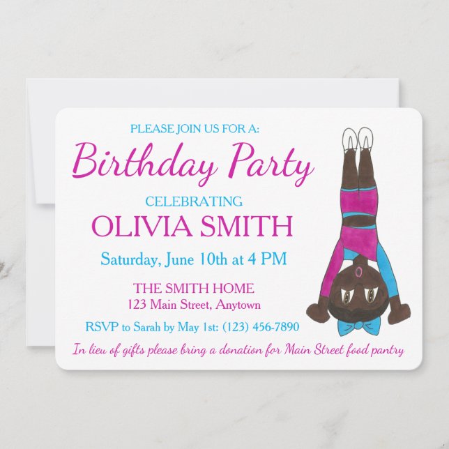 Acro Acrobatics Acrobat Dance Theme Birthday Party Invitation (Front)
