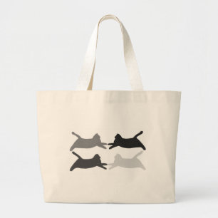 Acrobat black grey silhouette cats tote bags
