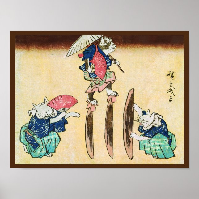 Acrobat Cat, Hiroshige, Ukiyo-e Poster (Front)