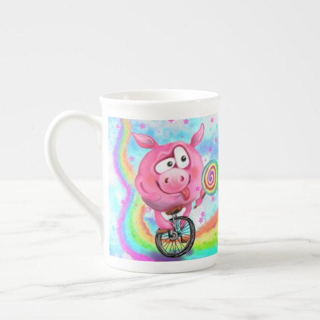 Acrobat Pig Bone China Mug (Left)